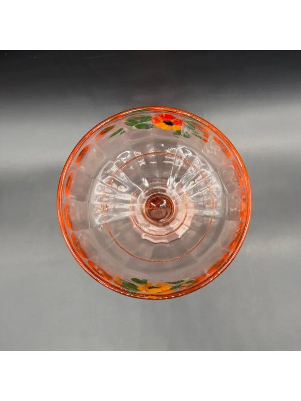 Vintage Pink Depression Glass Compote Hand Painted Floral Bowl Dish Centerpiece
